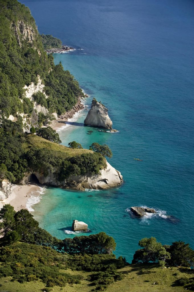 Aerial shot of Cathedral Cove
